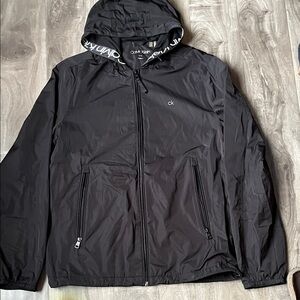 Calvin Klein Black Hooded Windbreaker with CK Logo